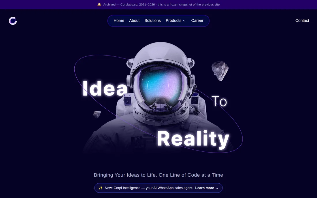 The Gatsby-era Corplabs homepage