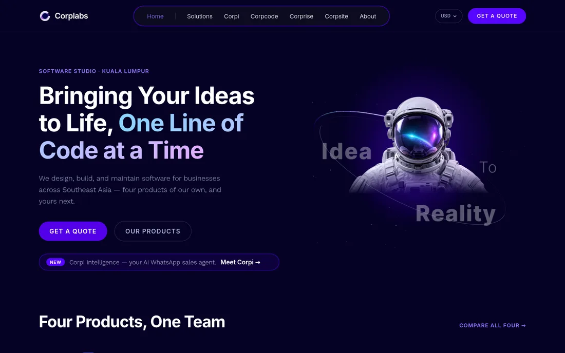 The current Corplabs homepage